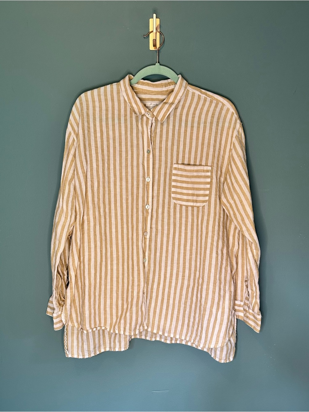 J.Jill Love Linen Striped Button Down Shirt 100% Linen Beach Coastal Size L - Picture 9 of 10